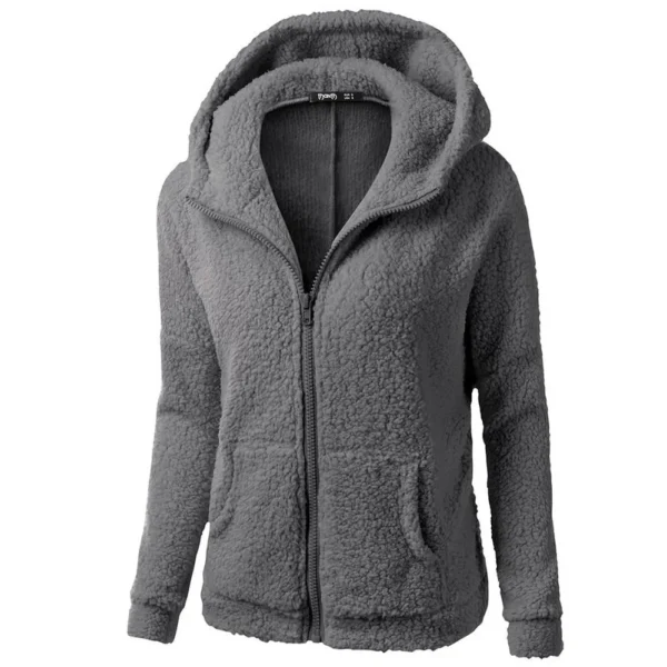 Jacket Women Autumn Winter Fleece Hooded Overcoat Loose Solid Color Pocket Pullover Classic Windproof Zipper Up Overcoat 2024 - Image 2