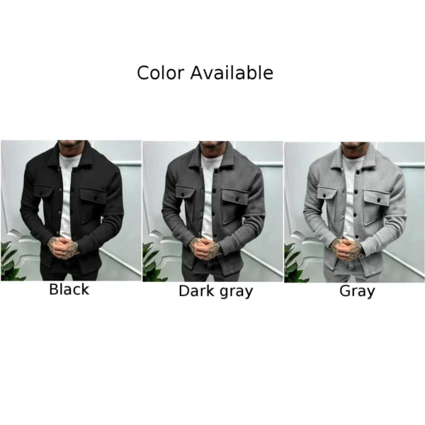 Cozy and Stylish Men's Fleece Jacket Solid Color Lapel Collar Button Up Perfect for Spring Autumn Winter Seasons - Image 5