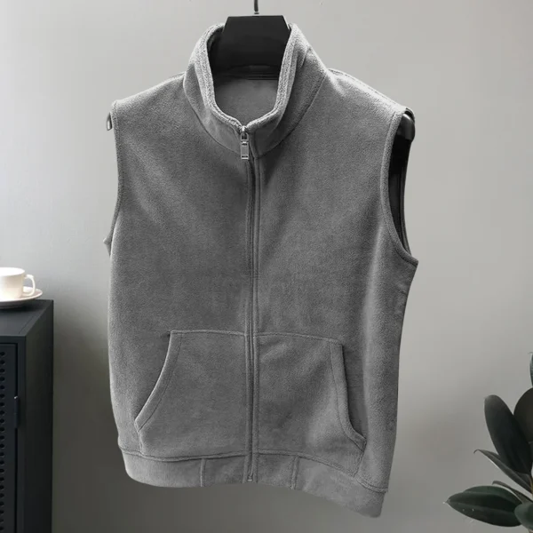 Polar Fleece Men Vest Thickened Fleece Lined Winter Warm Waistcoat Plush Sleeveless Coat Autumn Winter Standing Collar Vest - Image 2