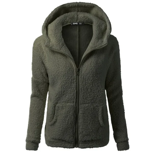 Jacket Women Autumn Winter Fleece Hooded Overcoat Loose Solid Color Pocket Pullover Classic Windproof Zipper Up Overcoat 2024 - Image 3