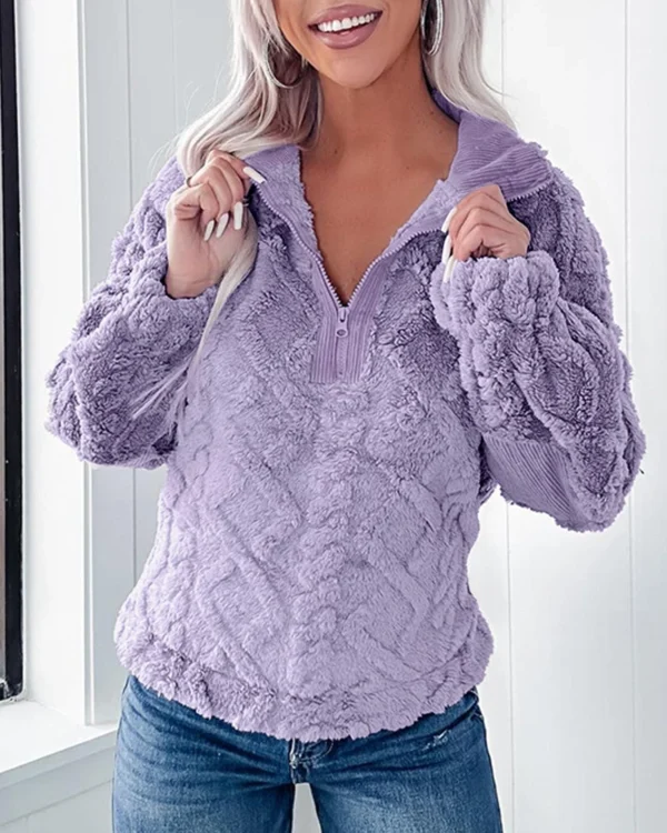 Winter Coat Female Casual Purple Collar Zipper Collar Plush Warm Coat Coral Fleece and Thick Plush Warm Casual Home Jacket - Image 2