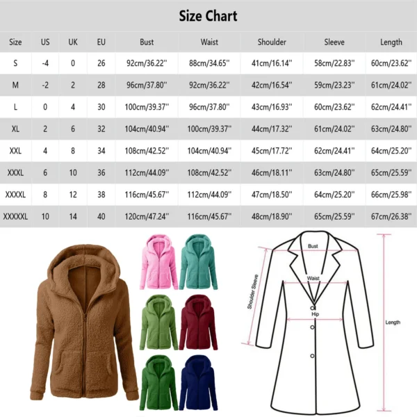 Jacket Women Autumn Winter Fleece Hooded Overcoat Loose Solid Color Pocket Pullover Classic Windproof Zipper Up Overcoat 2024 - Image 4