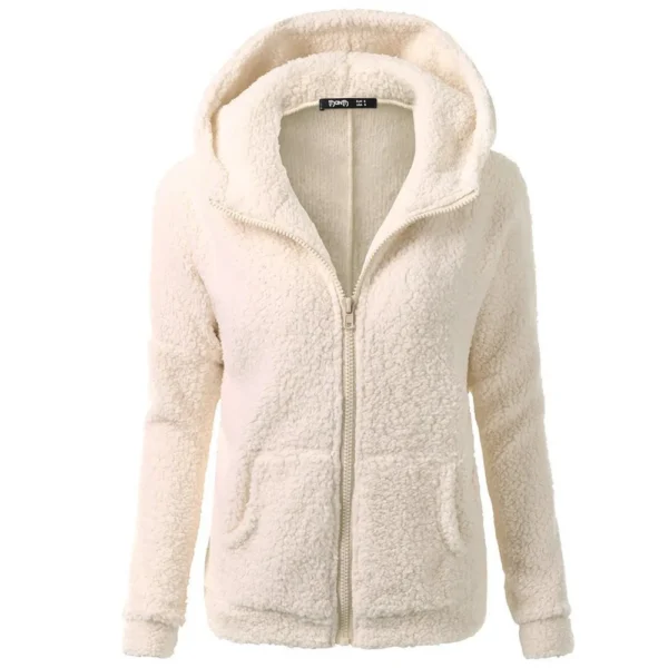 Jacket Women Autumn Winter Fleece Hooded Overcoat Loose Solid Color Pocket Pullover Classic Windproof Zipper Up Overcoat 2024